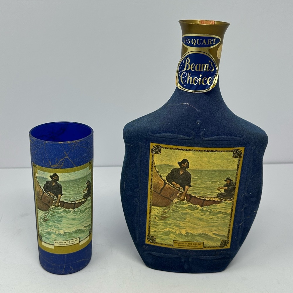 Jim Beam 1968 Remington Hauling In The Collectors Decanter Beams Choice W/Glass